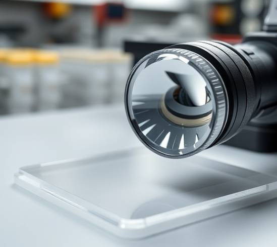 scratch-resistant polycarbonate products, matte finish, detailed inspection, photorealistic, quality control lab, highly detailed, magnified lens effect, 14k resolution, opaque, lab lighting, shot with a high-precision lens.