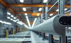 versatile polycarbonate material, adaptable, being molded in a factory, photorealistic, manufacturing plant interior, highly detailed, dynamic movement, translucent, artificial fluorescent lighting, shot with a 35mm lens